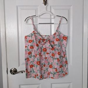 Like-New Free Assembly Tie Front Pink Floral Print Tank Top Size Medium